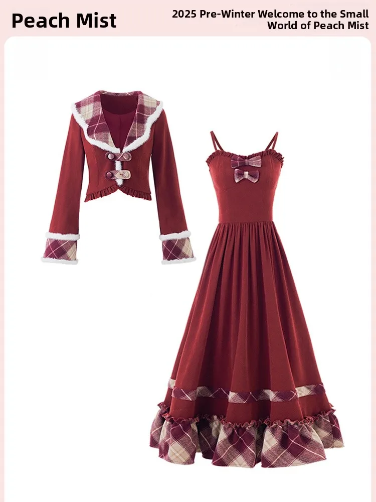 

Cisas, новогодний клетчатый ор Dr, женский зимний комплект 202, новый большой свинг-комбинезон на бретельках, комплект из двух предметов с узлом