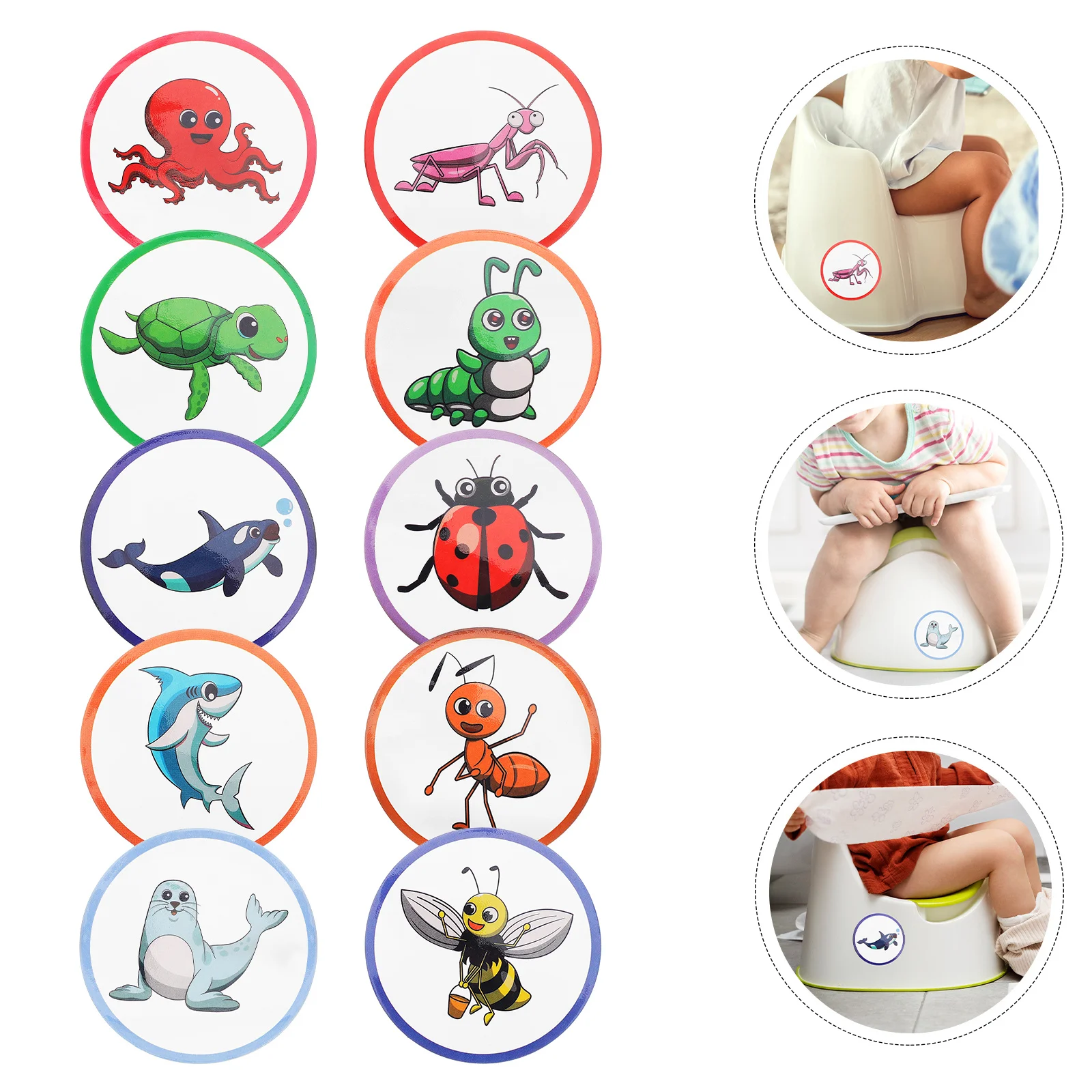 

10 шт. наклеек для приучения к горшку с термочувствительной технологией, милые мультяшные наклейки с транспортными средствами и животными