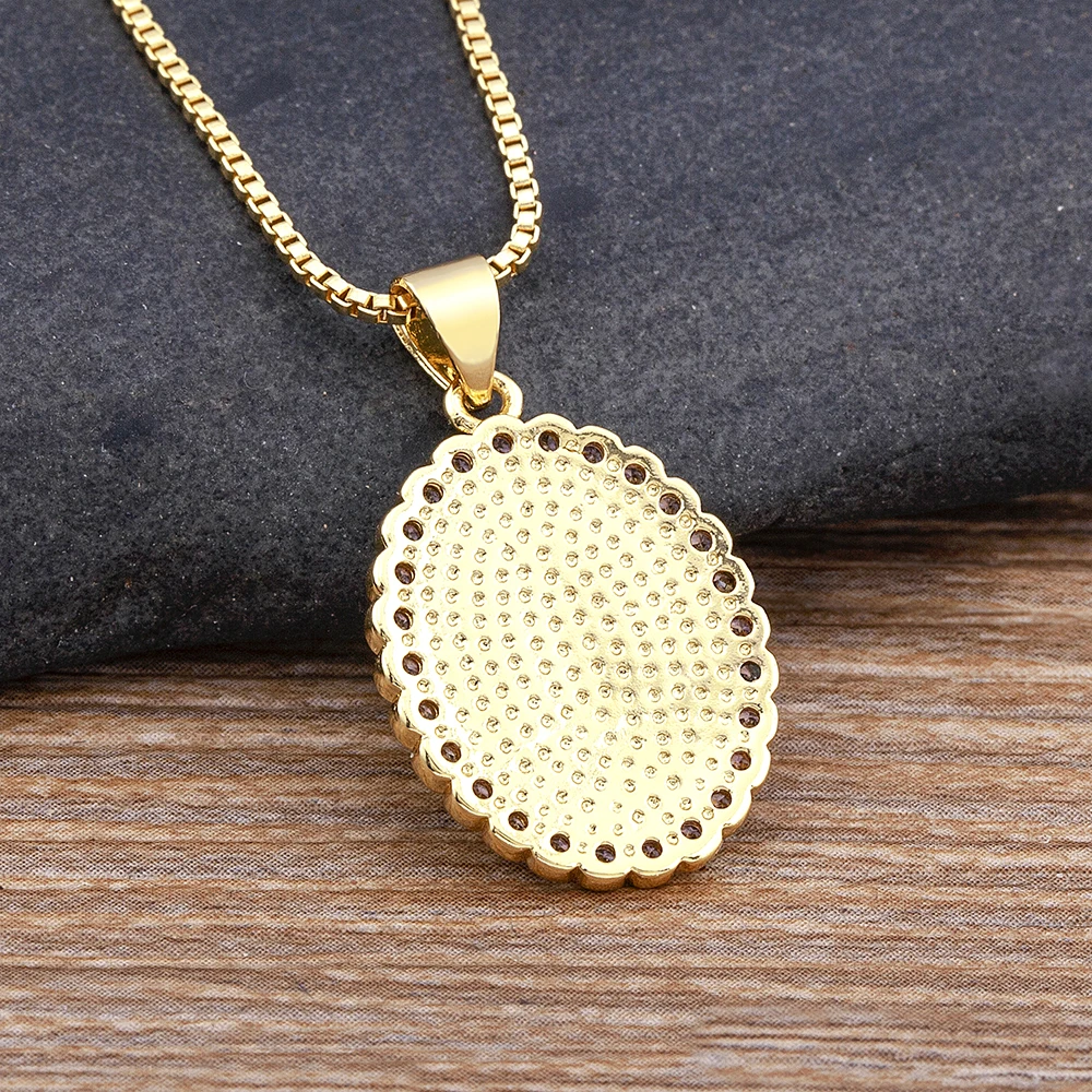 Nidin Top Quality Geometric Virgin Mary 4 Colors Shell Rhinestone Pendant Zircon Necklace Unisex Religious Jewelry Retro Gift