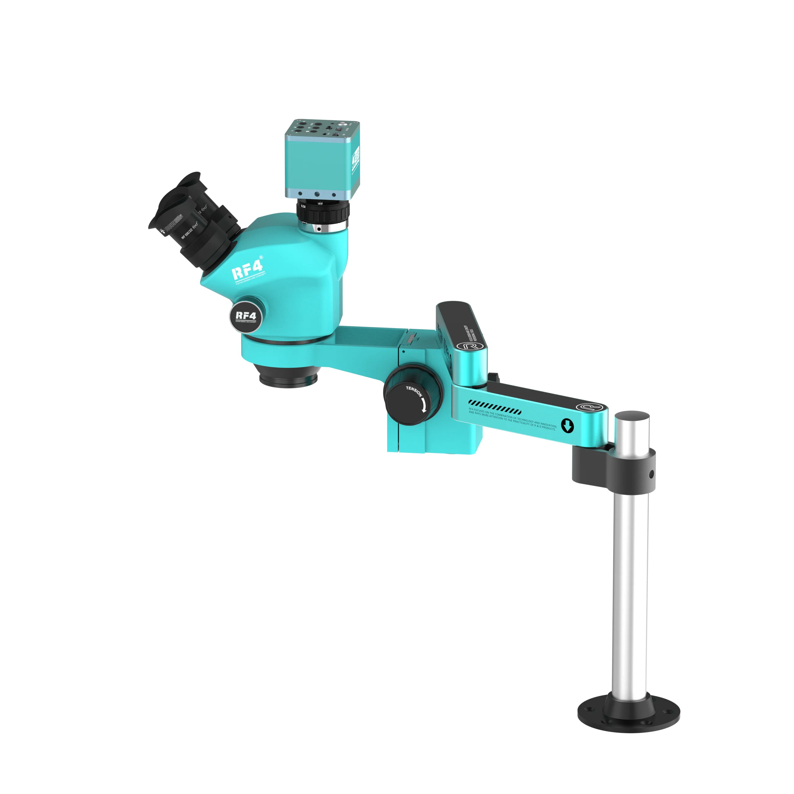 RF4 Stereo Trinocular Microscope 360 ° Rotation Articulating Arm Folding Stands Phone Soldering PCB Repair 4K 2K HDMI USB Camera