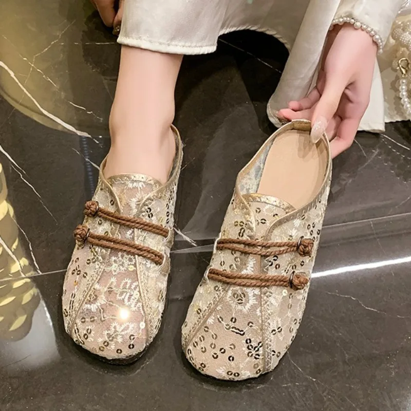 

2025 new mary janes shoes comfort wide feet fit summer Hemp shoelaces mesh lace slippers black beige walking shoes for women