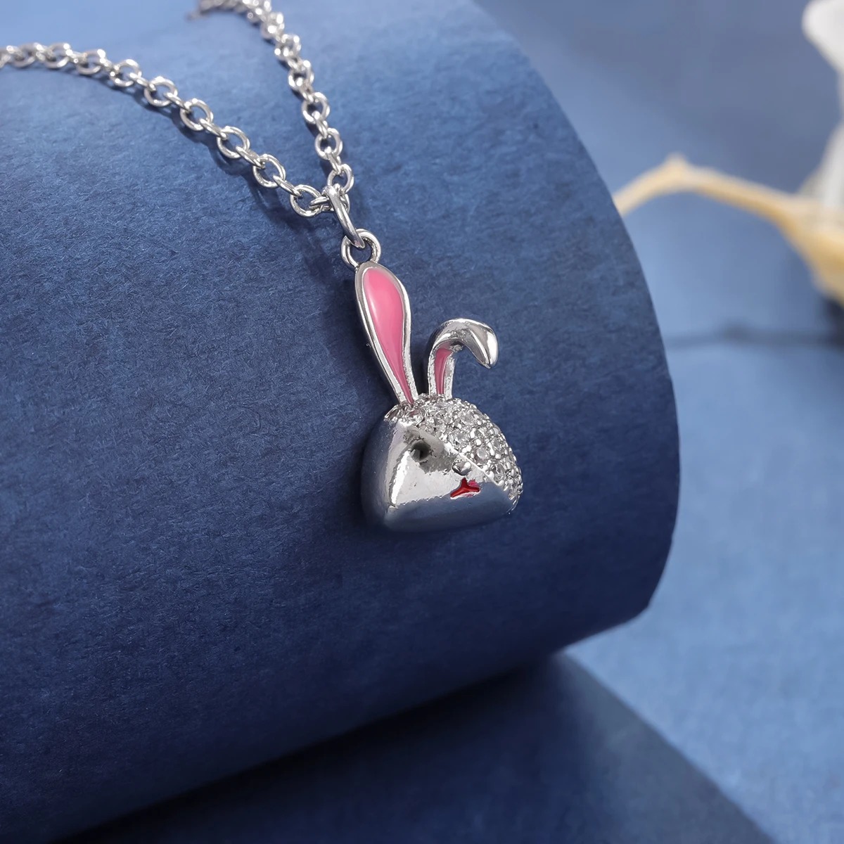 Fashion Blindfolded Single Eyed 925 Sterling Silver Cute Rabbit Animal Pendant Necklaces  XL290