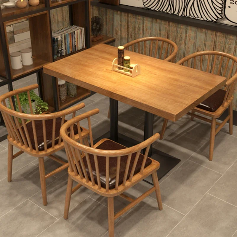 Nordic Milk Tea Shop Cafe Restaurant Two Table Metal Legs Solid Wood Tabletop Square Table Dining Chair Home Furniture