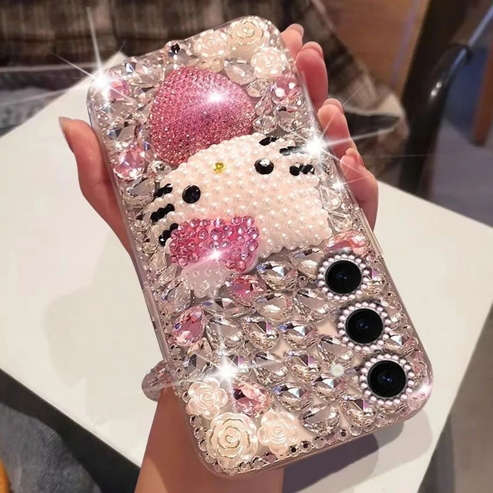 Cartoon Hello Kitty Handgelenk-Schlaufenhülle für Samsung S25Ultra S24 Plus S23 S22 Ultra S21 S20 FE S26 Note20 Glitzernde Strass-Abdeckung – Detail 6