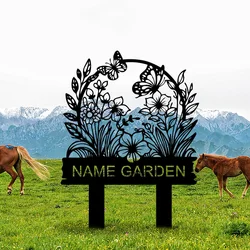 Custom Metal Garden Sign, Flower Sign with Stakes, Personalized Garden Name Sign, Lawn Signs, Outdoor Metal Sign, Garden Decor