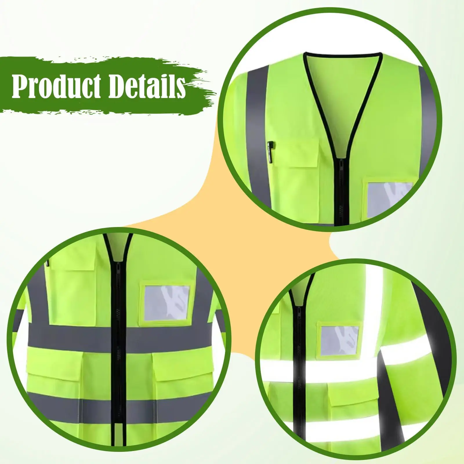 سترة عاكسة للضوء بأكمام طويلة سترة عالية الوضوح جيوب متعددة لـ