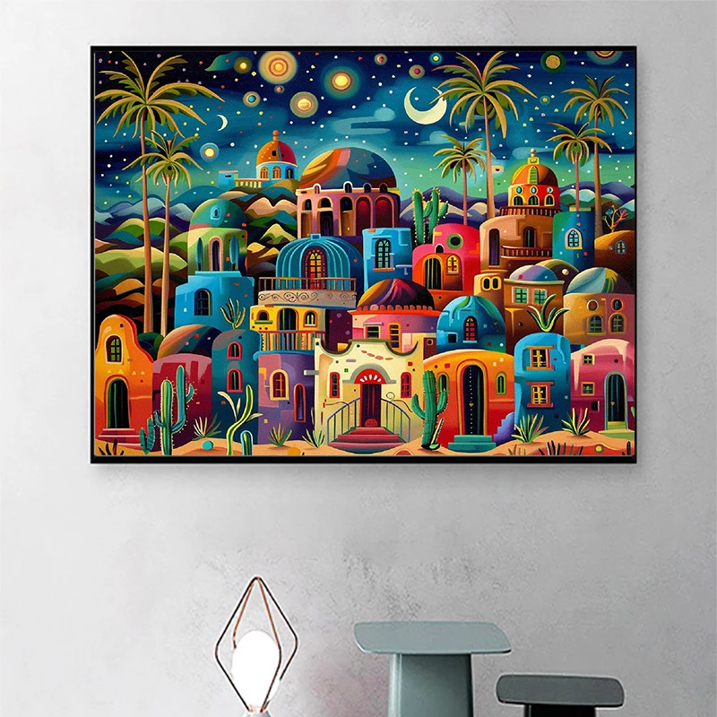 フレームレス、夜景5Dダイヤモンドペインティング都市熱気球ダ - Resin Art Wall のレビューと価格