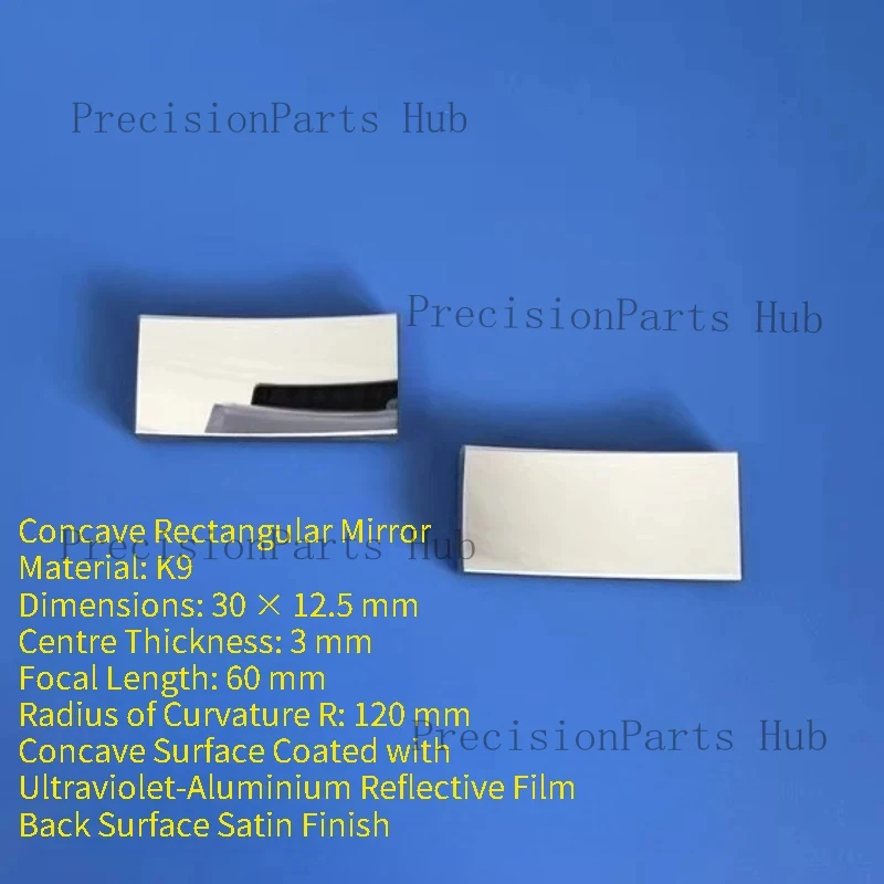 1PC 30x12.5mm Rectangular Flat-Concave Reflector Focal Length 60mm Concave UV-enhanced Aluminum Coating
