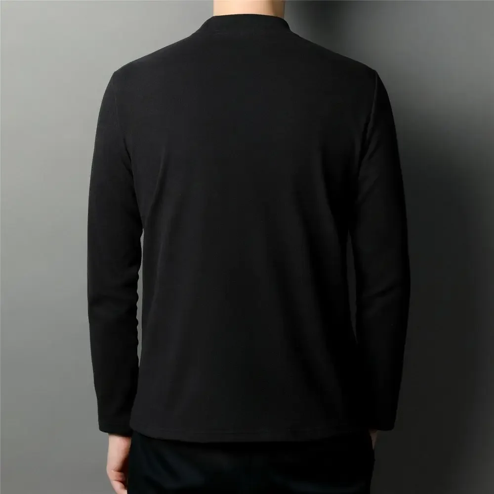 Men's Comfortable Warm Bottoming Shirt Solid Color Half High Neck Simple Long Sleeve Trendy Casual Versatile Top W5829