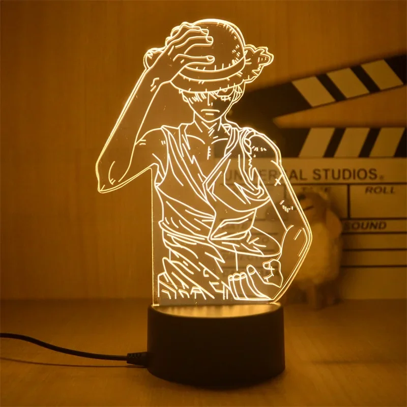 Anime One Piece Luffy Zoro Portgas D Ace 3D Illusion LED Night Light Night Light Desk Table Lamp Model Cartoon Figure Toys