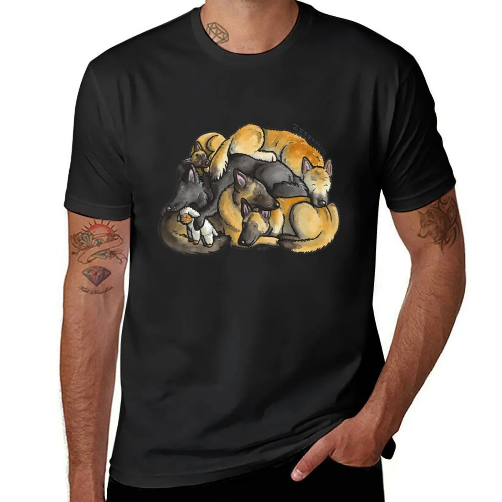 Sleeping pile of Belgian Shepherd dogs T-Shirt sublime blacks men graphic t shirts