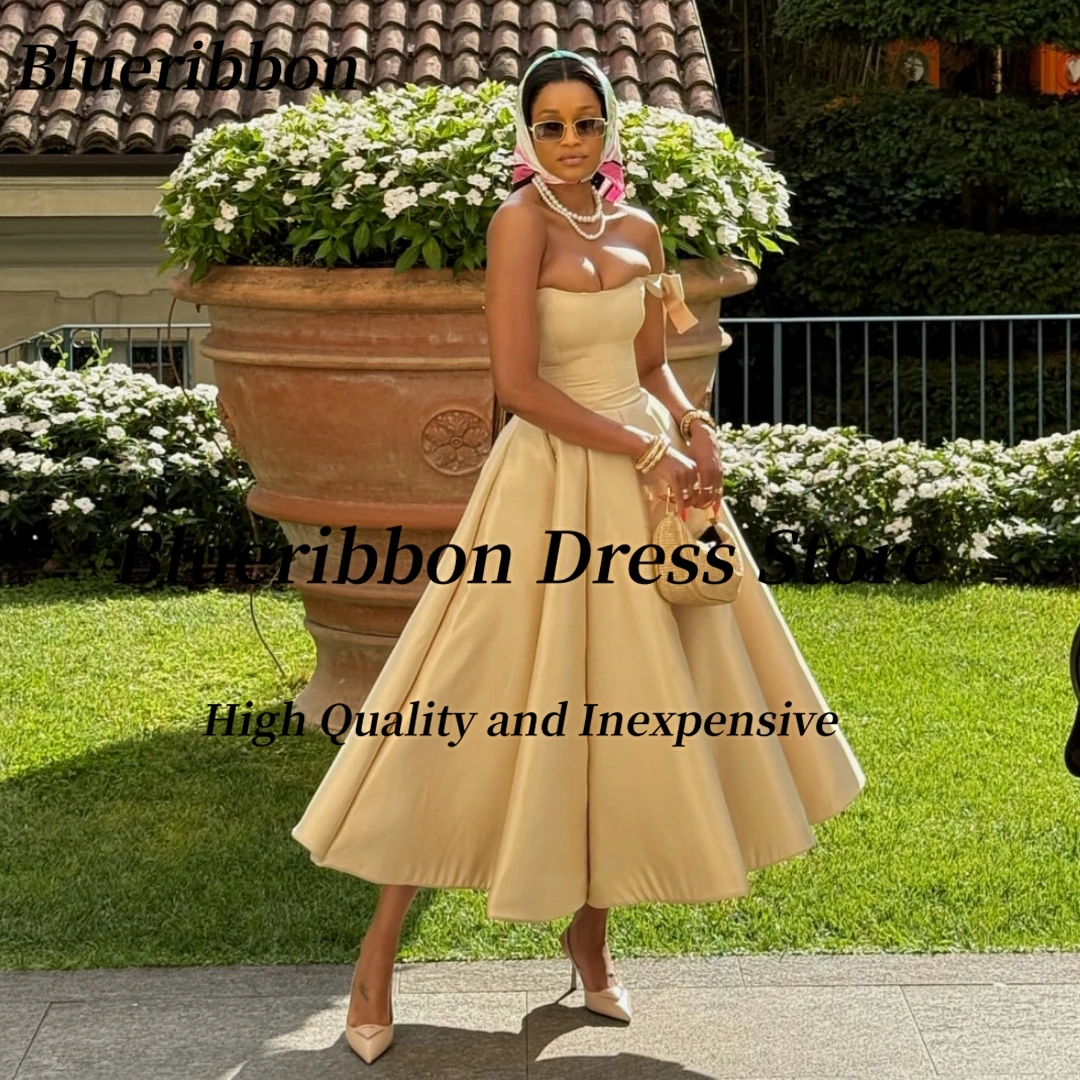 Blueribbon galajurken één schouder strapless homecoming-jurk ruches satijn een lijn avondjurken op maat