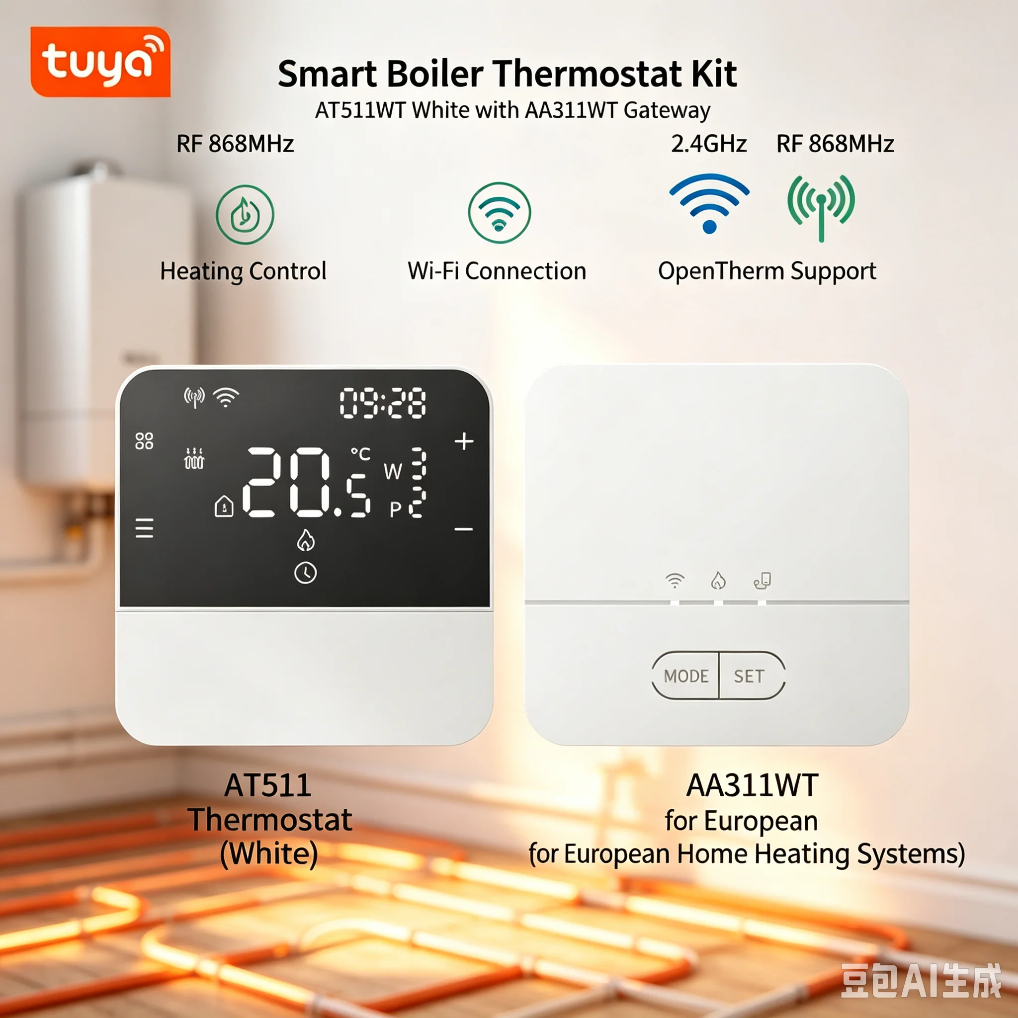 Tuya Smart Opentherm Thermostat Battery Powered Wifi Thermostat Gas Boiler Switch Heating/Cooling Programmable Remote Control