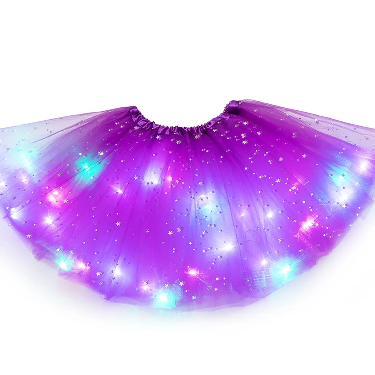 Women Stars Sequin Tutu LED Neons Colorful Dance Party Short Dress Tutu Skirts,Yellow