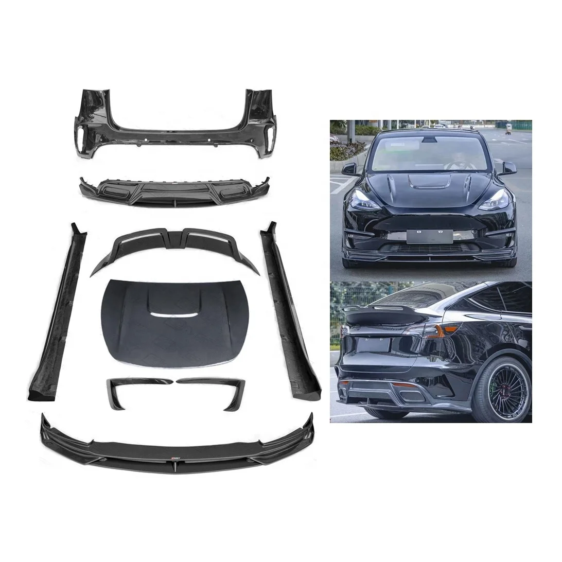 CMST Carbon Fiber Model Y Accessories Bumpers Diffuser Side Skirt Over Fender Rear Wing Body kit For T*sla Model Y