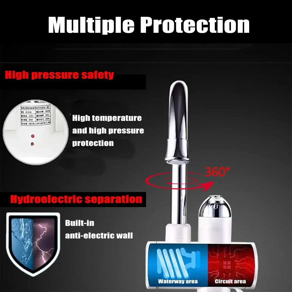 Efficient 3000W Temperature Display Instant Hot Water Tap Tankless Electric Faucet Kitchen Instant Hot Electric Water Heater