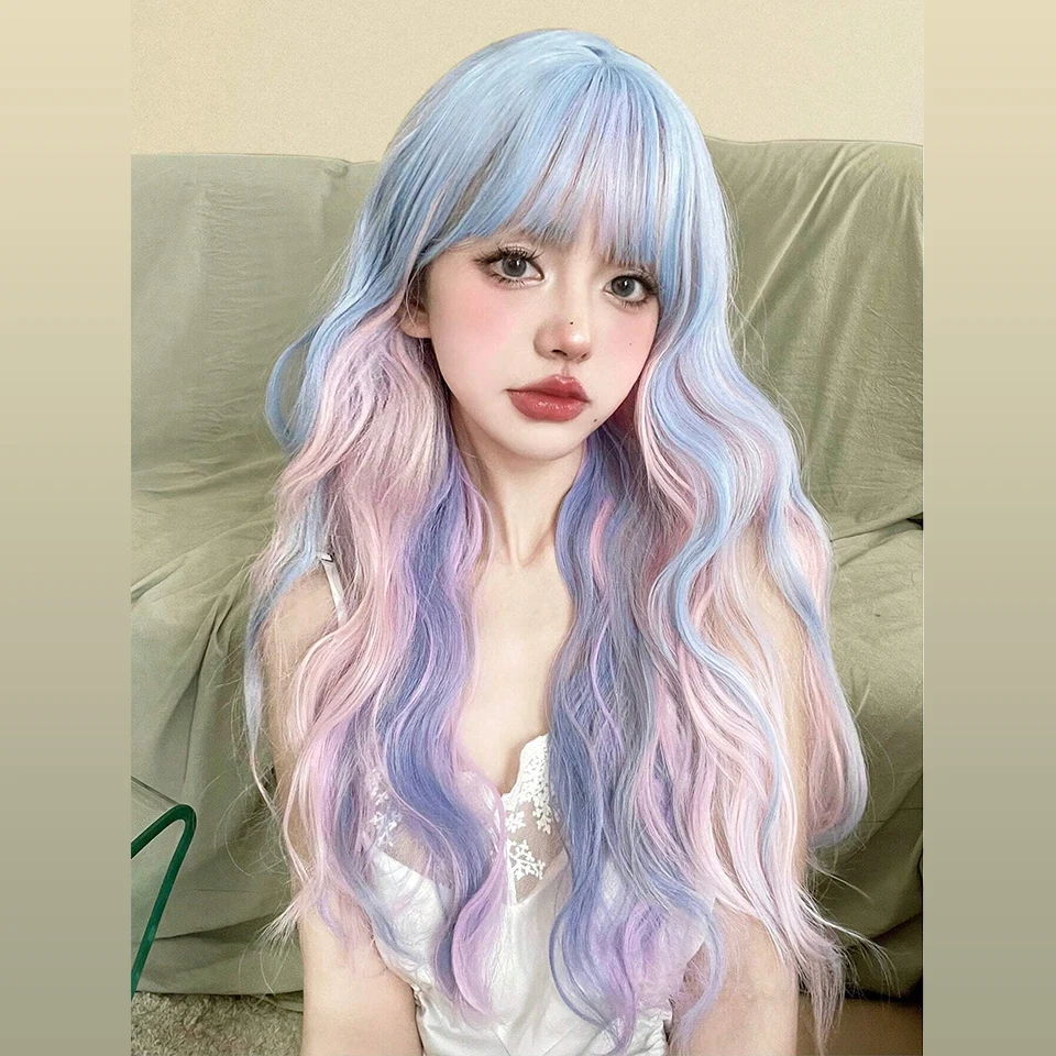 EASTSECRET Color Multicolour Synthetic Wigs with Bang Long Natural Wavy Hair Wig for Women Cosplay Heat Resistant