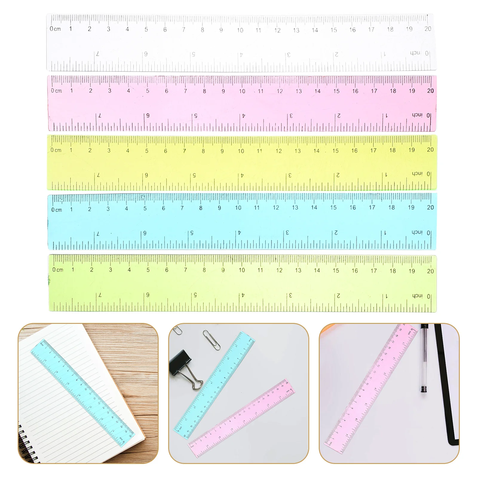

5pcs Colorful Plastic Ruler Flexible Measuring Tool Drawing Accessories Geometry Scale Lightweight Portable Smooth
