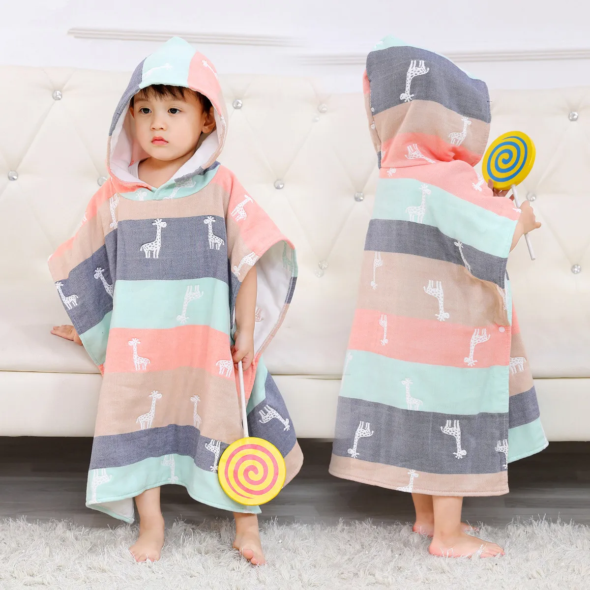 

6 Layers Baby Boys Bath Towels Ultra-soft Kids Hooded Cloak Cartoon Gauze Infant Bibulous Bathrobe Beach Towel 60*60cm