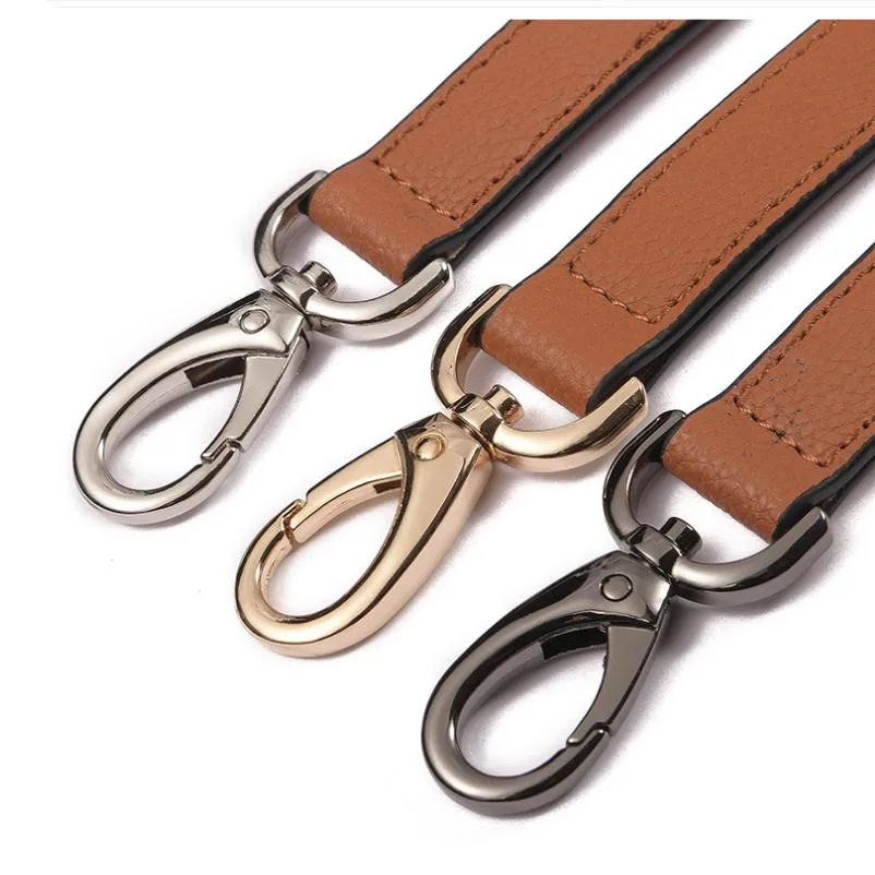 Grained Calf Leather Adjustable Bag Strap Shoulder Carry Belt For Women Handbag Lady Pochette Purse Duffle 4 Sizes Golden Clip