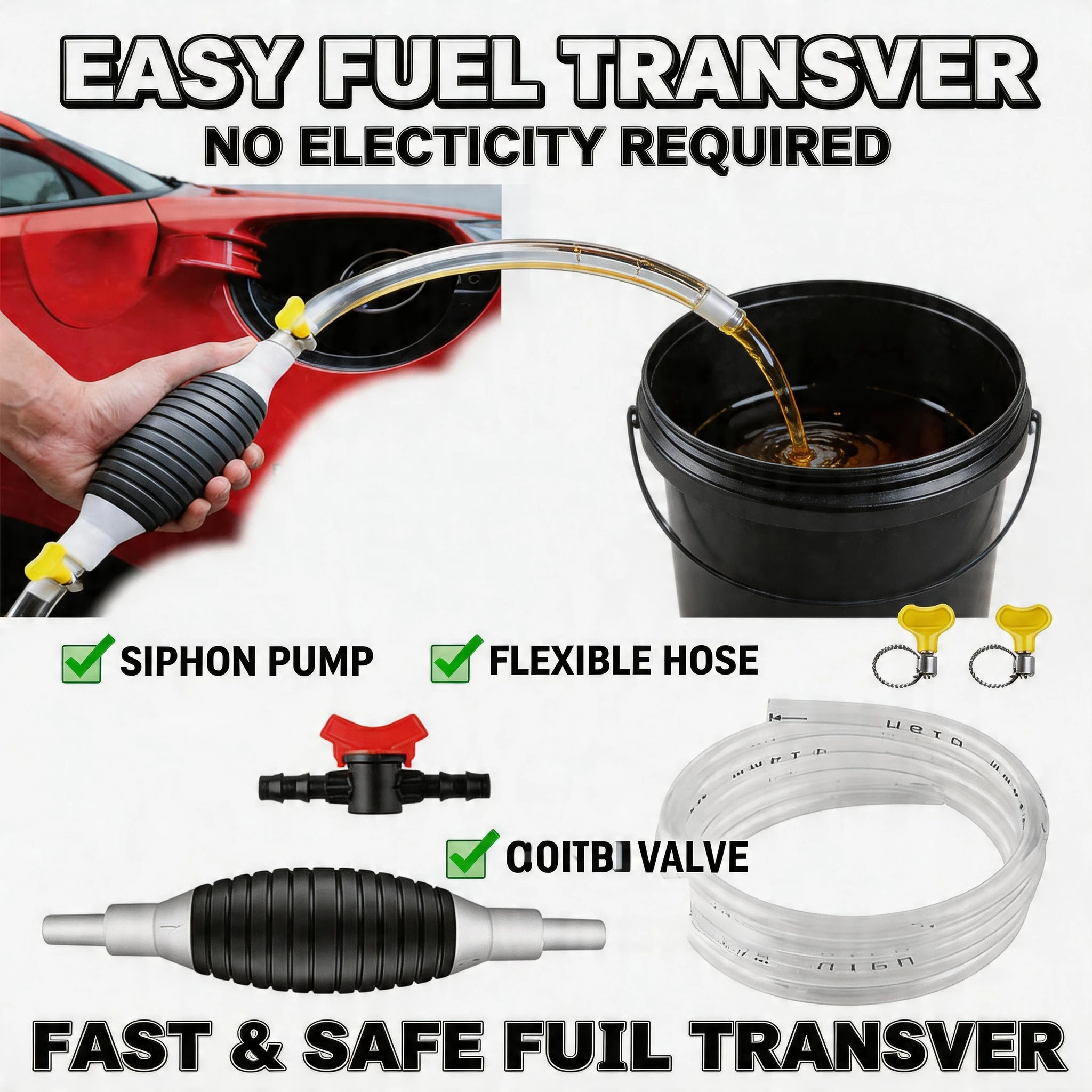 

Car Fuel Pump Kit Cut Pipe Manual Hand Suction Pipe Pumping Durable Universal Easy Operate for Petrol Tuning Fuel Diesel Pump