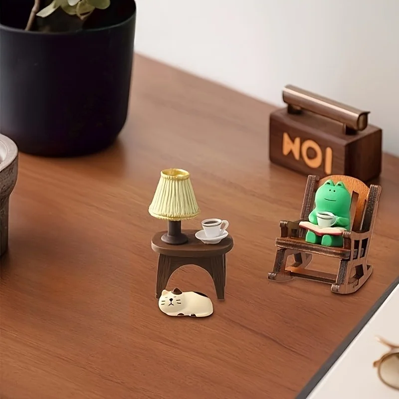 2PC Frog Rocker Chair Cute Japanese Healing Small Decoration Office Desktop Decoration Car Center Control Decoration