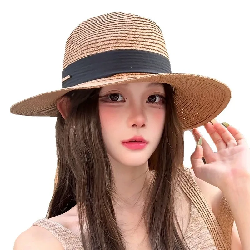 Women’s Panama Soft-Shaped Straw Hat Wide-Brimmed Fedora Summer Sun Hat with UV Protection for Unisex Beach and Travel