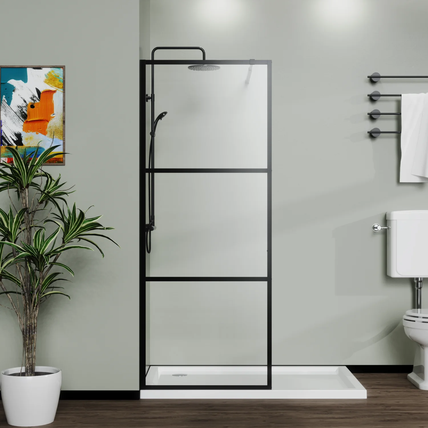 

Goodyo 34" Shower Screen Door Walk-in Wet-room, Black, 3-panel Style