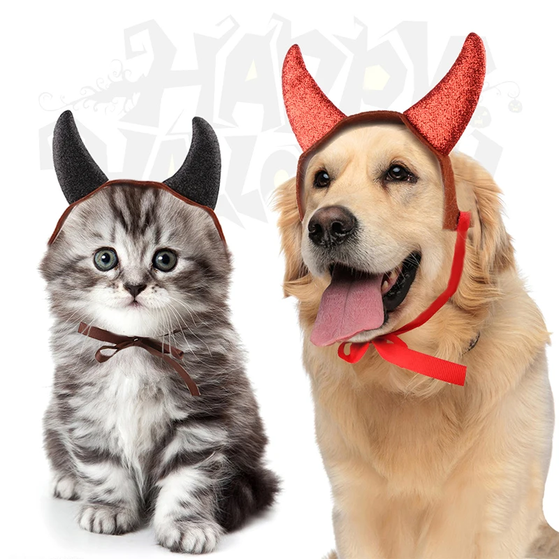 Pet Cosplay Costume Halloween Funny Devil Horns Headband Pet Cat Dog Festival Party Clothing Pet Decoration Accessories Gifts