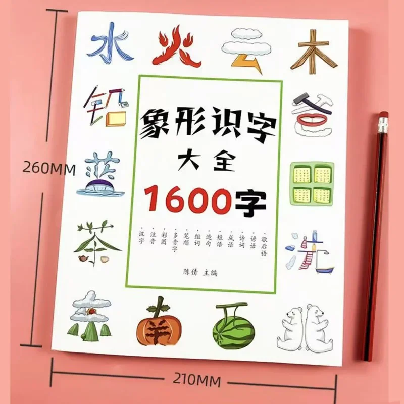 Preschool Literacy 1600 Words Chinese Characters Pictographic Book  Language Enlightenment Cognitive for 0-8 Years Old Children