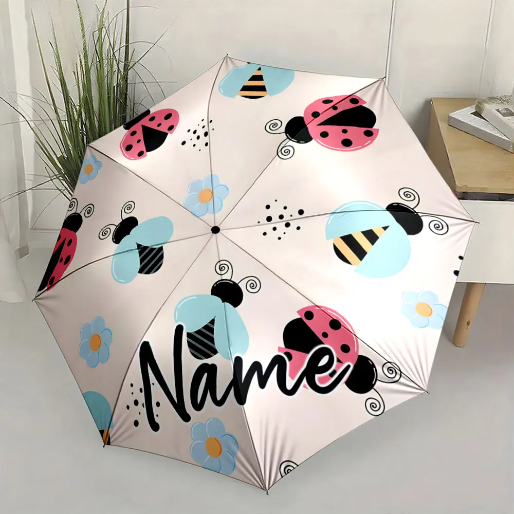 Custom Name Umbrella Colorful Insect Patterned Umbrella for Kids Print 8 Iron Ribs Folding Umbrella Auto-Open Fashion Sunshade