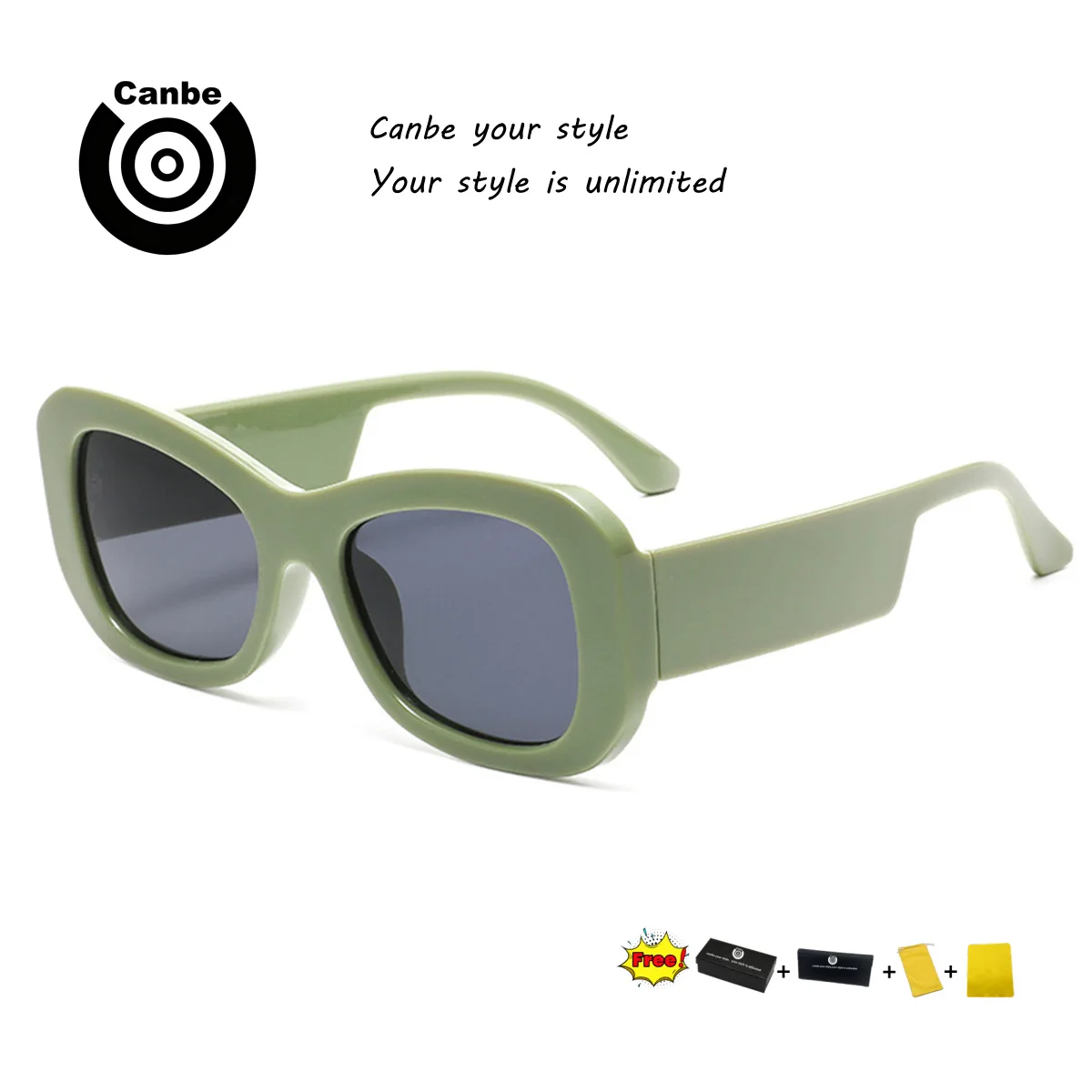 

Canbe Square Sunglasses Women's Daily European and American Fashion Sunglasses Men's Personality Big Wide Legs UV400 Sunglasses