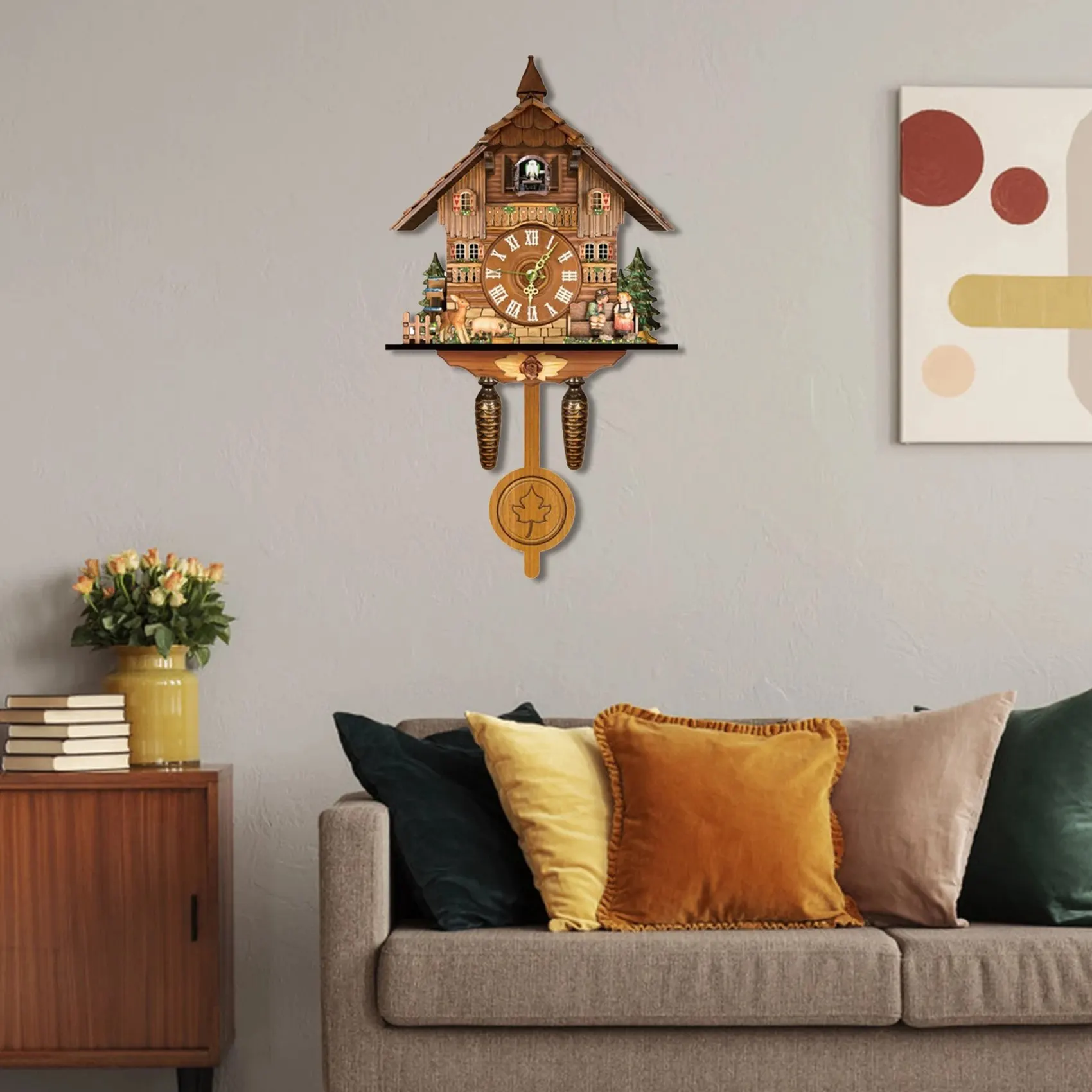 

Cuckoo Clock Living Room Wall Clock Retro Style Forest Cuckoo Alarm