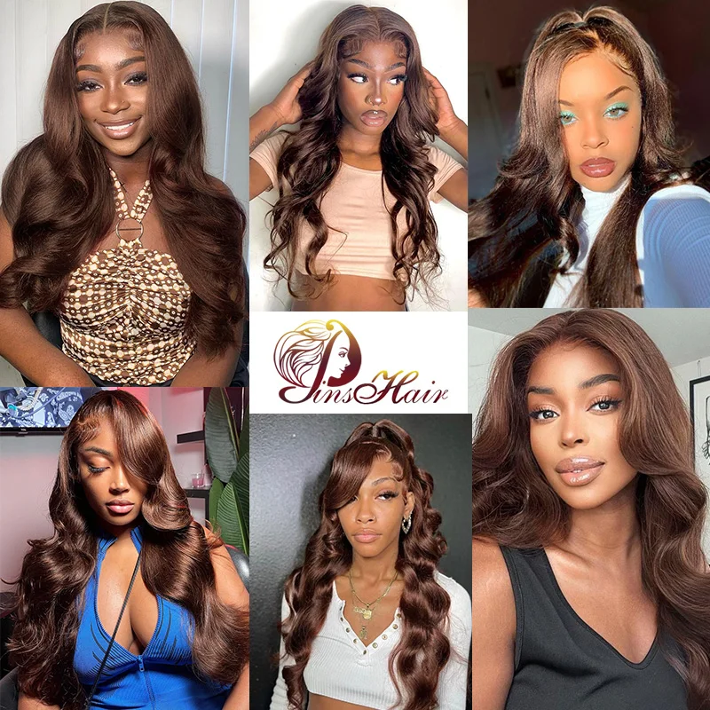 Chocolate Colored Lace Front Human Hair Wigs Brown 13X6 Body Wave Lace Front Wig for Women Pre-Plucked Remy Human Hair Wig 180%