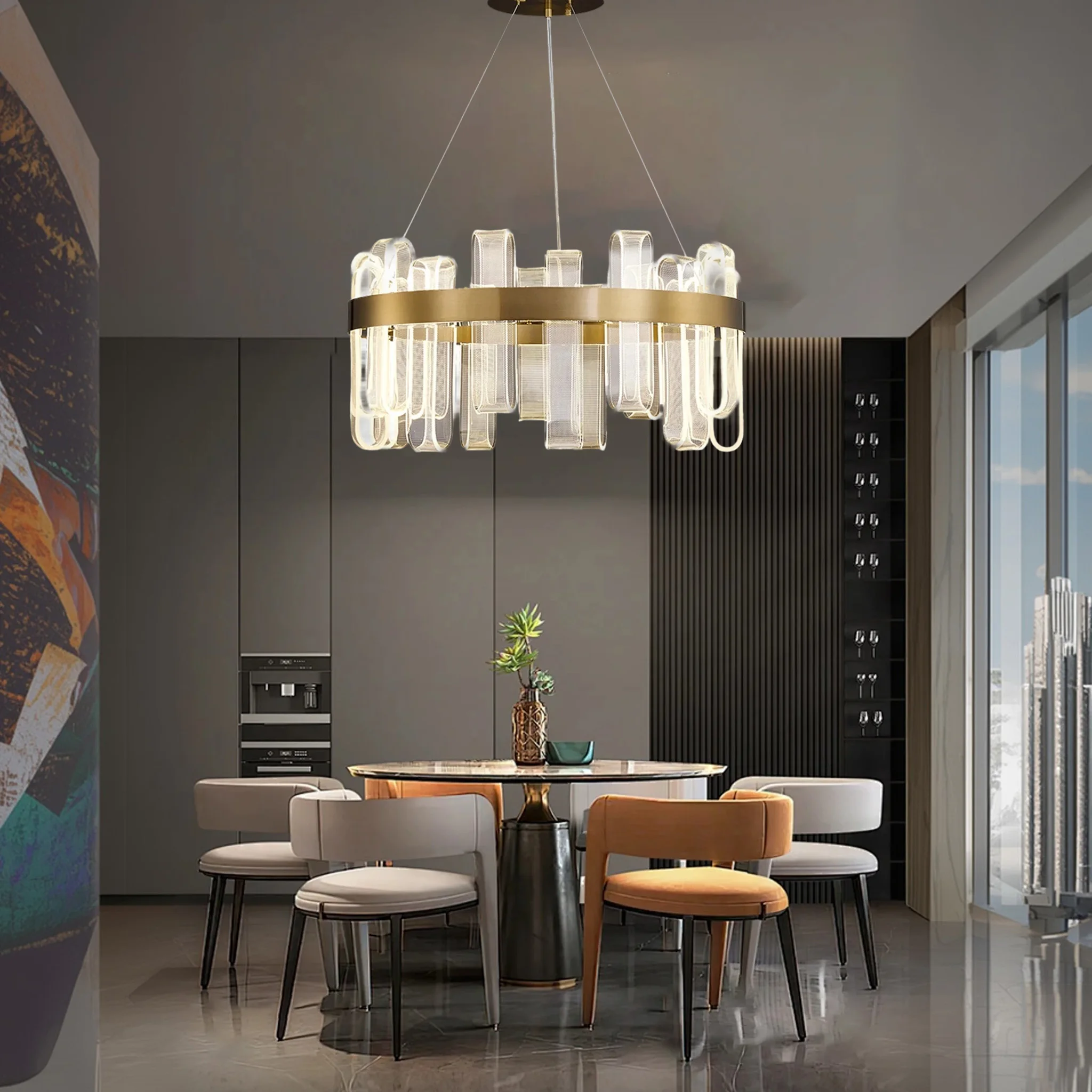 

AiPaiTe French-Style Glossy Pendant Light, Gold Acrylic Shade with Dimmable LED Lustre, Suitable for Ceiling, Hotel,