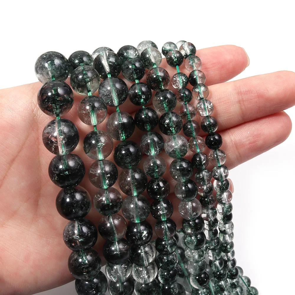 1 Strand Green Ghost Round Stone Beads 6-12mm Natural Stone Loose Spacer Beads DIY Jewelry Bracelet Necklace Pendant Accessories