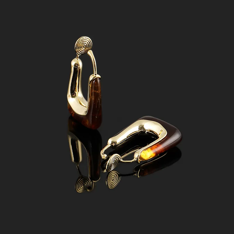 

New Vintage Resin Earrings Brown Geometry Earhole Free Integrated Mosquito Incense Disc Ear Clip Gift Wholesale