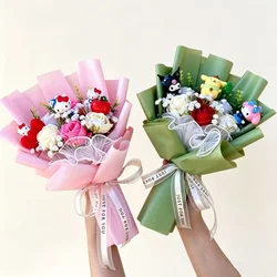 Cartoon PVC Sanrio Characters Action Figures With Artificial Flower Creative Bouquet Christmas Valentine Birthday Gifts