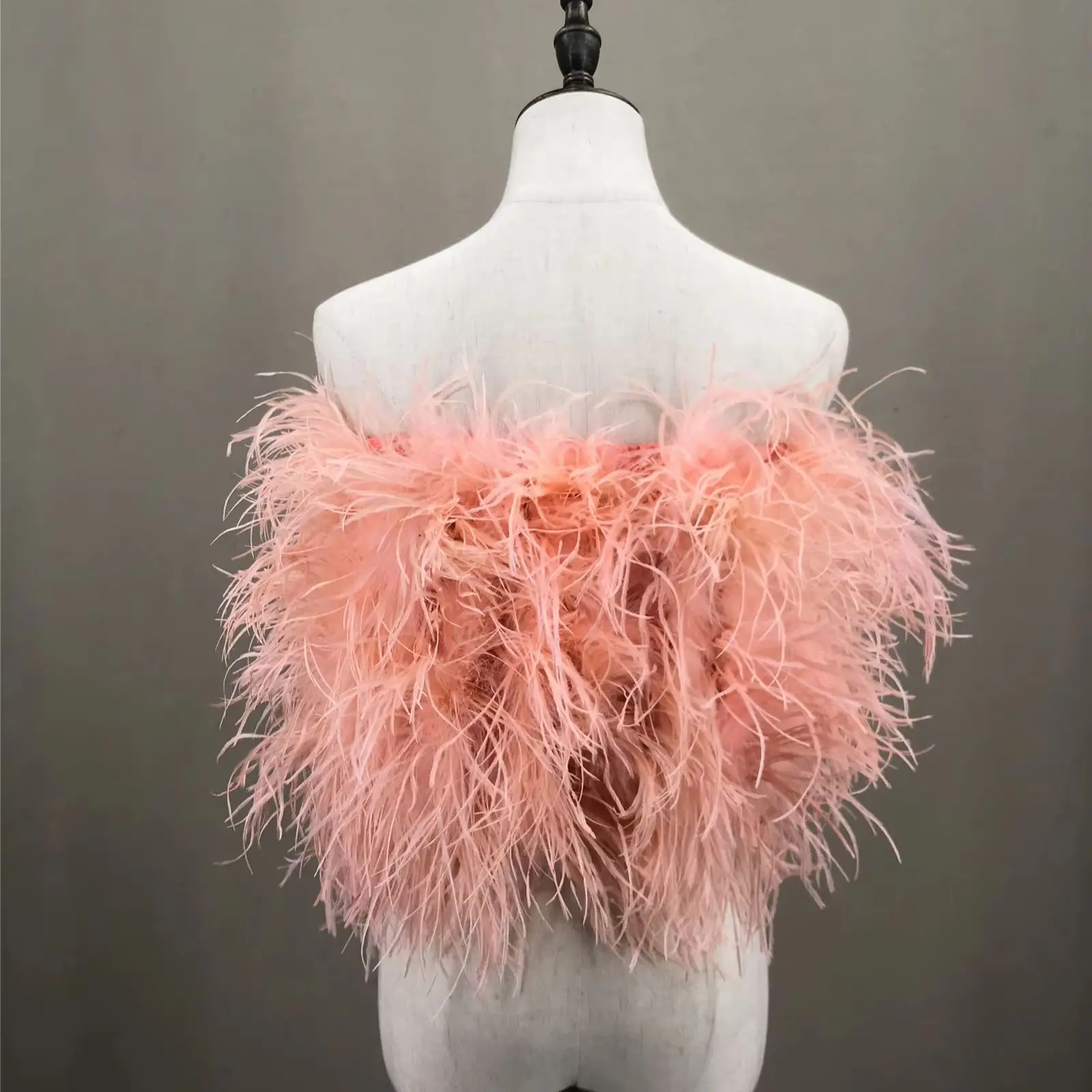 Peach Fuzz Ostrich Feather Tube Top, Luxurious Furry for Party, Wedding, Concert Vest, Sleeveless, Chest Wrap, Strapless 22A0623