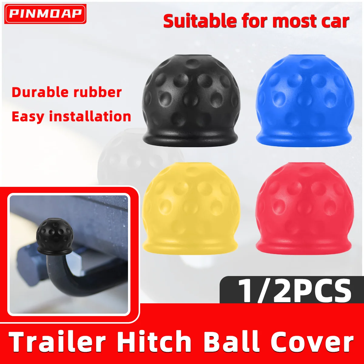 1/2pcs Car Towing Rod Ball Cover Rubber Towing Hook Protective Cover Universal Motors Protective Cover Available In Four Colors