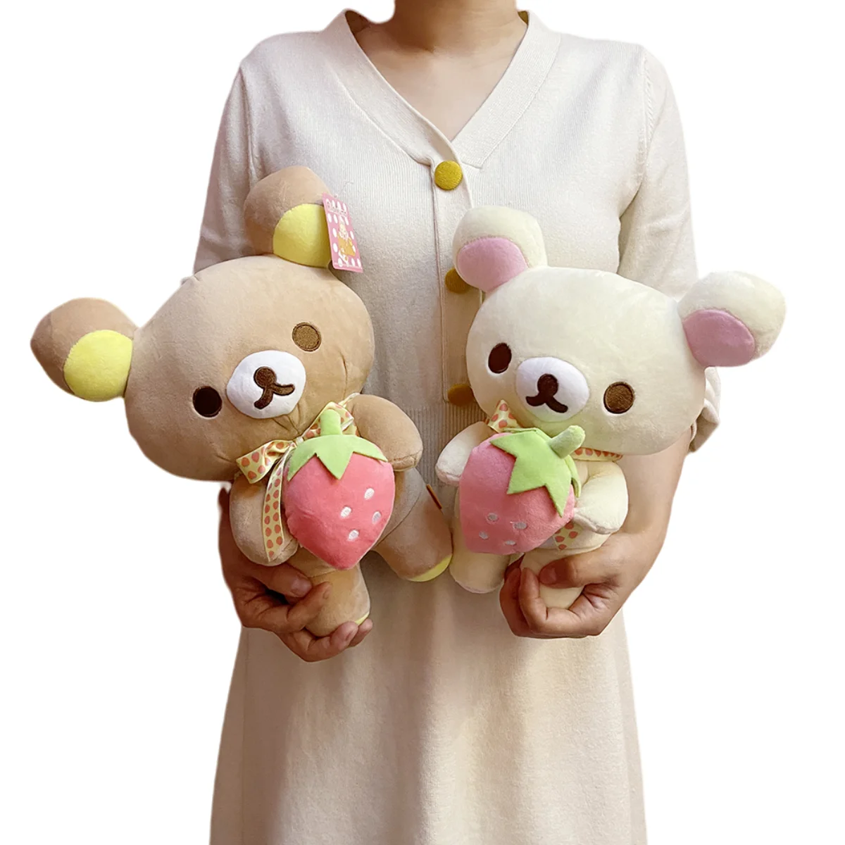 New Strawberry Rilakkuma Plush Doll Kawaii Anime Brown Bear Pelcuhe Stuffed Cute Couple Toy Girl Like Gifts