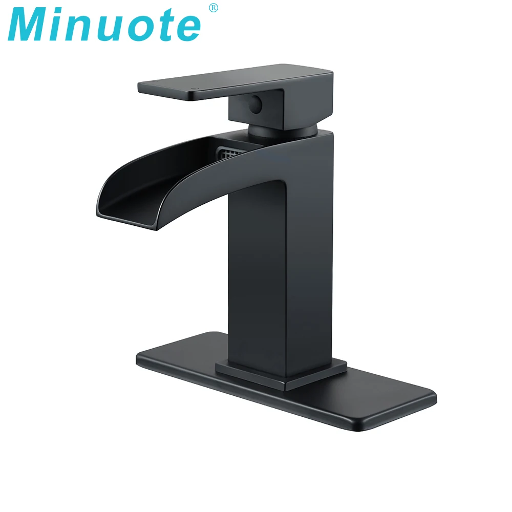 

Black thermostatic single handle brass waterfall basin bathroom sink faucet shower mixer faucet set