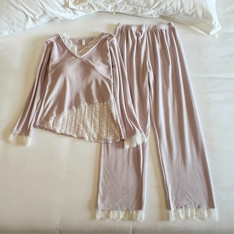 

Костюм с нагрудником и брюками, новый остров, бархатная теплая пижама, женский зимний комплект одежды для сна, плотное кружево, милая ночная женская домашняя одежда