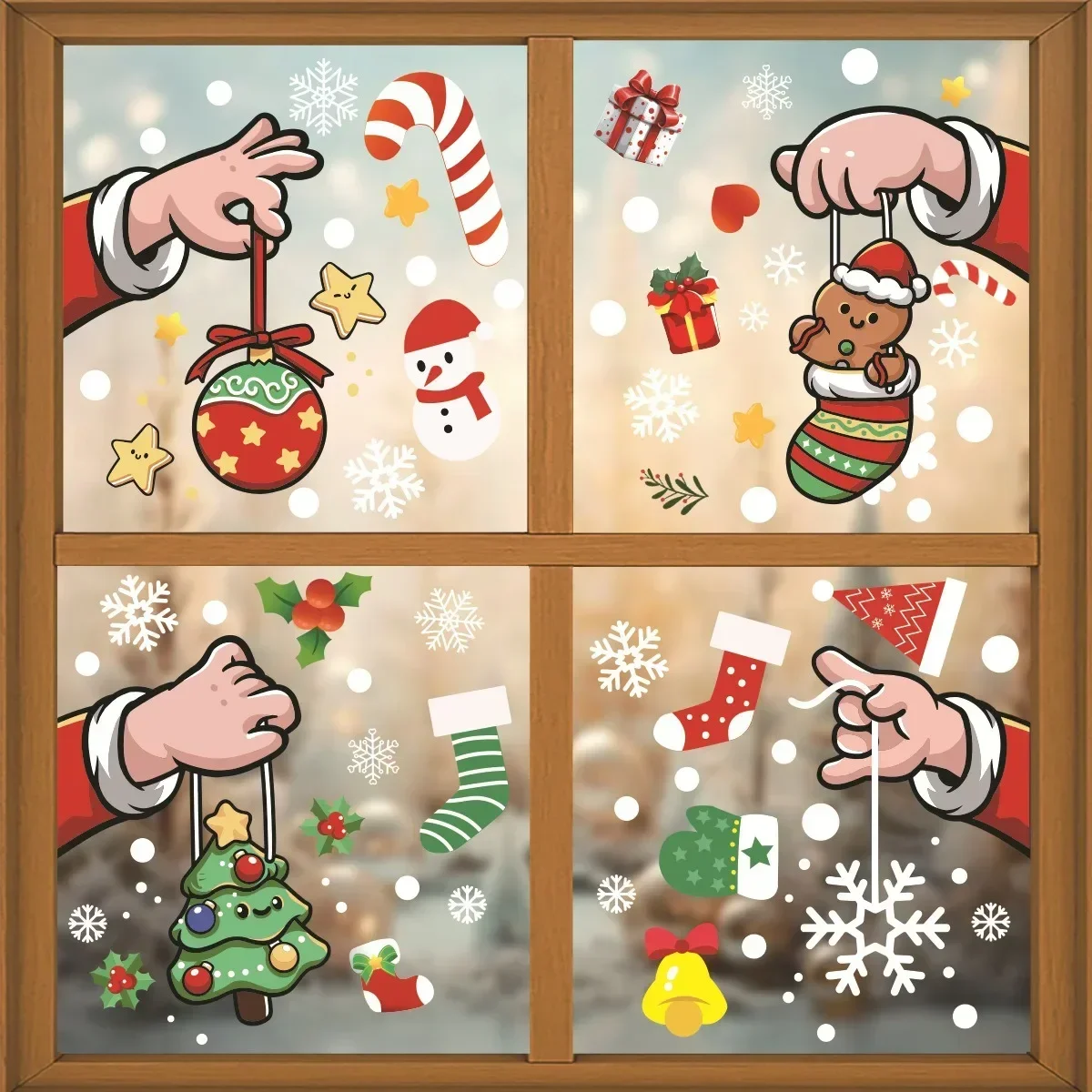 Christmas Stickers Santa Claus Hand Hanging Ball Xmas Tree Sticker Gingerbread Man Sock Window Sticker Happy New Year 2025 Decor