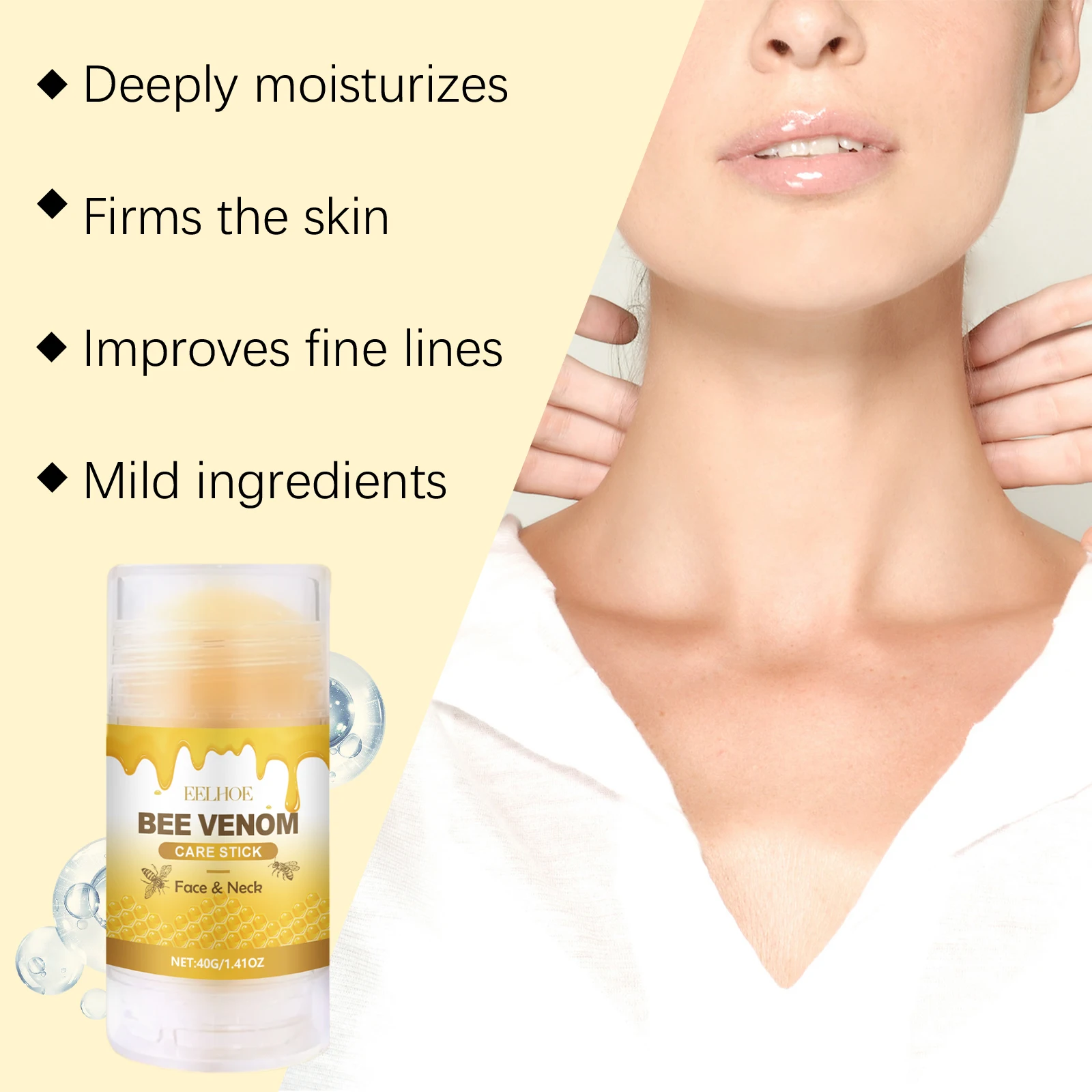 Crema facial de veneno de abeja, crema reafirmante para el cuello, reafirmante, decoloración de líneas finas, crema hidratante suavizante para eliminar manchas, productos para el cuidado de la piel