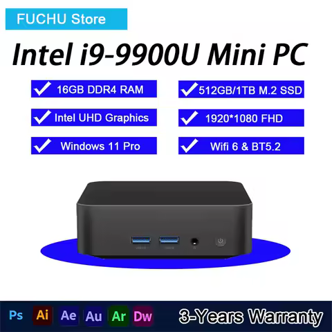 Core i9 9900U Mini PC Windows 11 32GB DDR4 512GB 1TB 2TB SSD Portable Gaming Mini PC WiFi6 BT5.2 4K Mini Computer PC Desktop