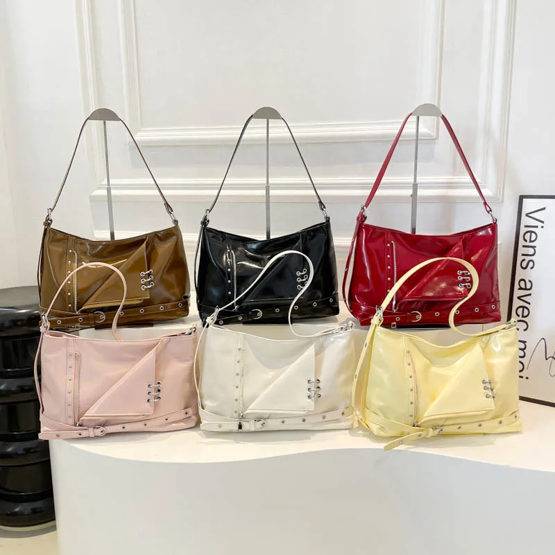 

2025 Punk Tote Bag, Crossbody Shoulder Purse, Metal Ring & Chain Multi-way Handbag