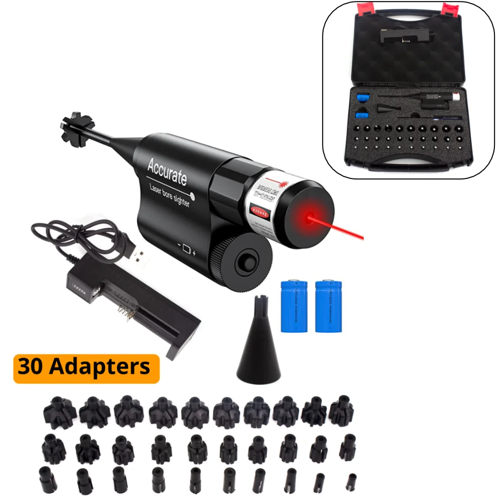 Laser Bore Sight Kit with 30pcs Adpaters from  .177 .22 to 12GA , Stable Center Device Gun Laser Collimator Boresighter