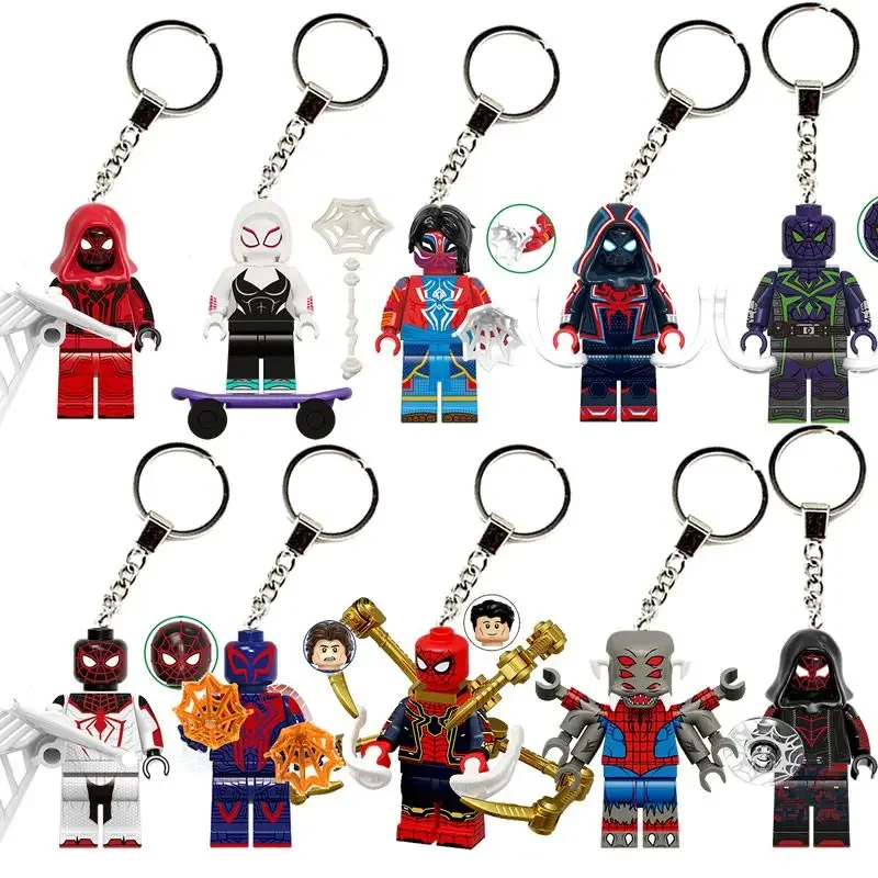 Marvel Iron Man Spiderman Gwen Spotted Man Doctor Strange Cartoon Peripheral Movies Assembled Building Blocks Doll Toy Keychain