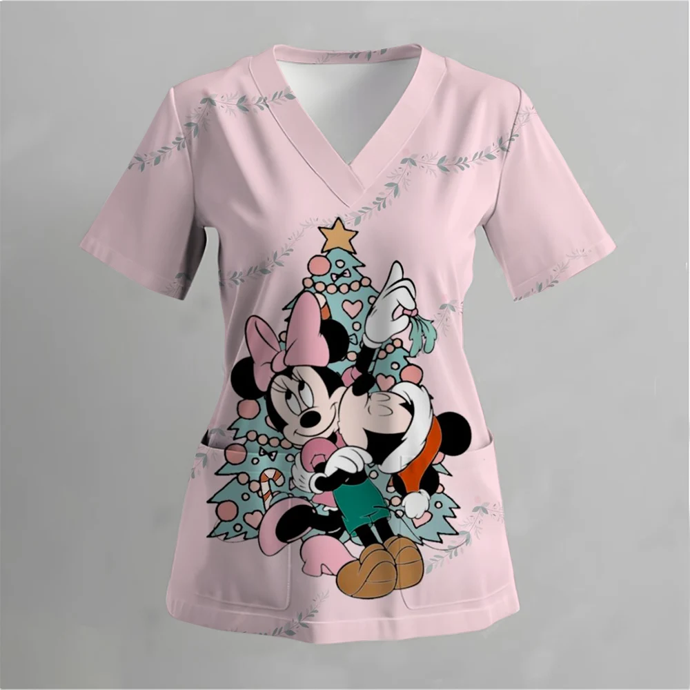 

Униформа медсестры с принтом Микки Мауса Диснея, женские скрабы, топы, рабочая блузка, летняя рождественская блузка для медсестры, униформа для кормления